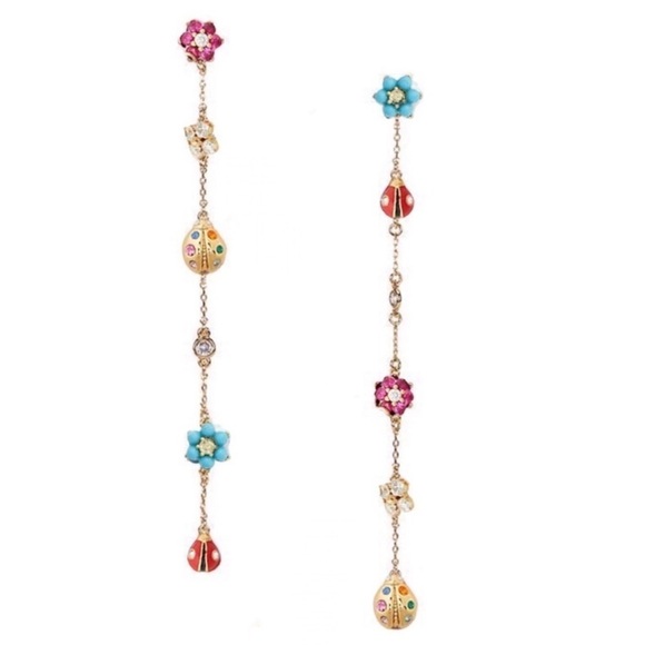 KATE SPADE • Nature Walk Ladybug Insect Myosotis Flower Linear Long Earrings - Picture 1 of 4